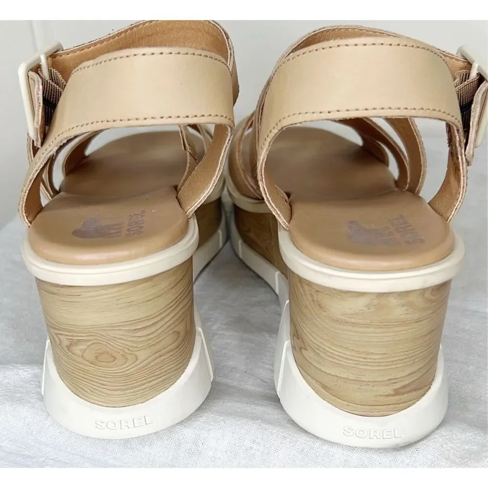 Sorel Joanie III Ankle Strap Wedge Platform Sandal in Honest Beige (Women) Size